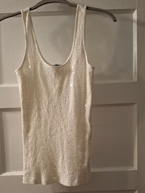 Express Cream Sequin Scoop Neck Tank